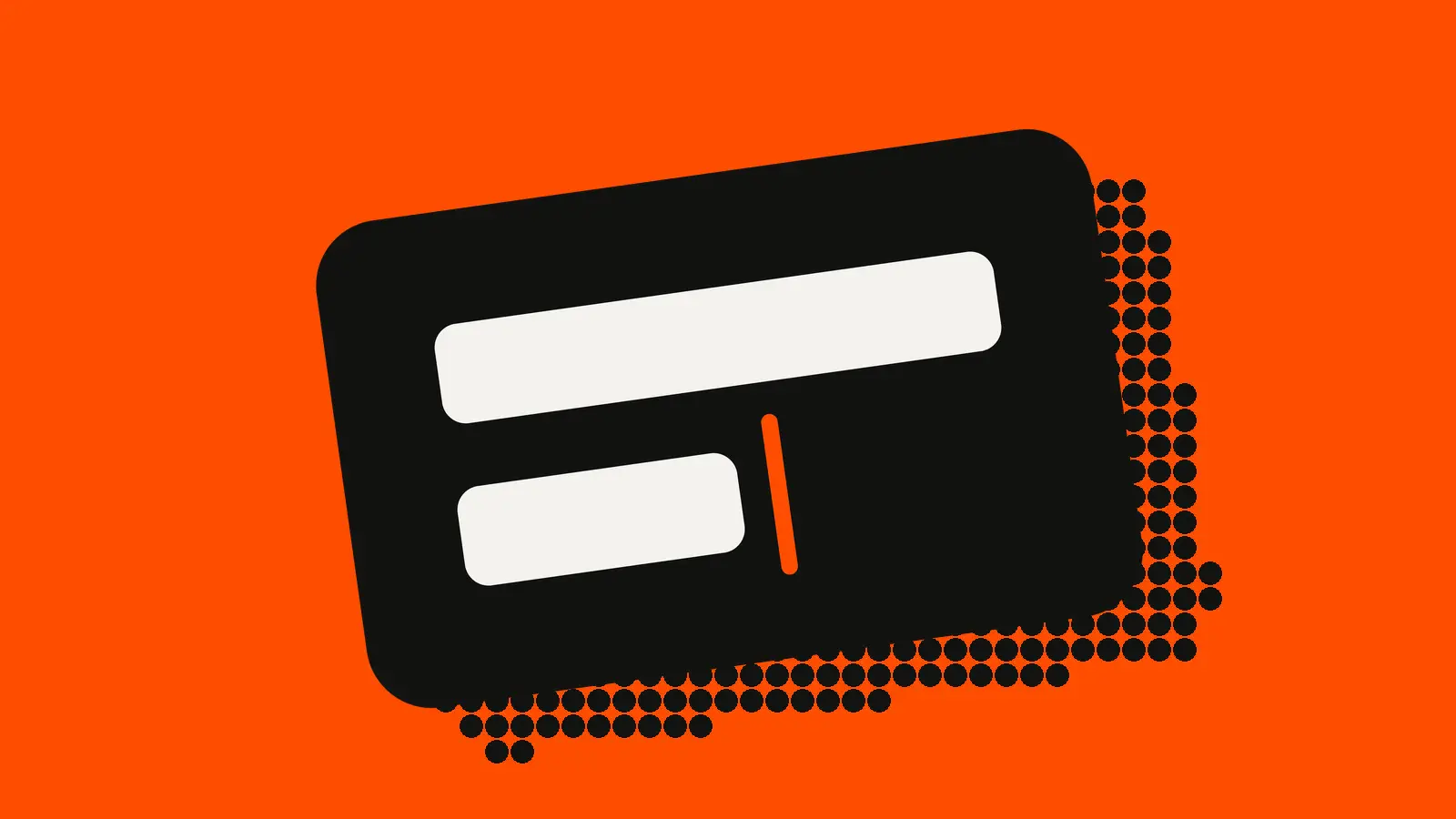 Two white bars on a black card on an orange-red background, the lower one stopped short at an orange line, standing in for channel priority and a budget cap.