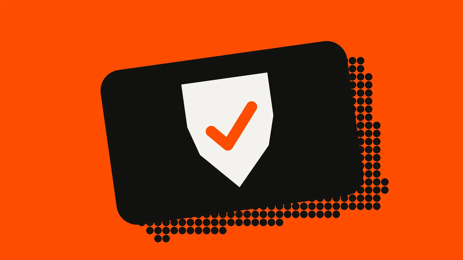 A white shield with an orange check mark on a black card, on an orange-red background, standing in for a verified financial advertiser.