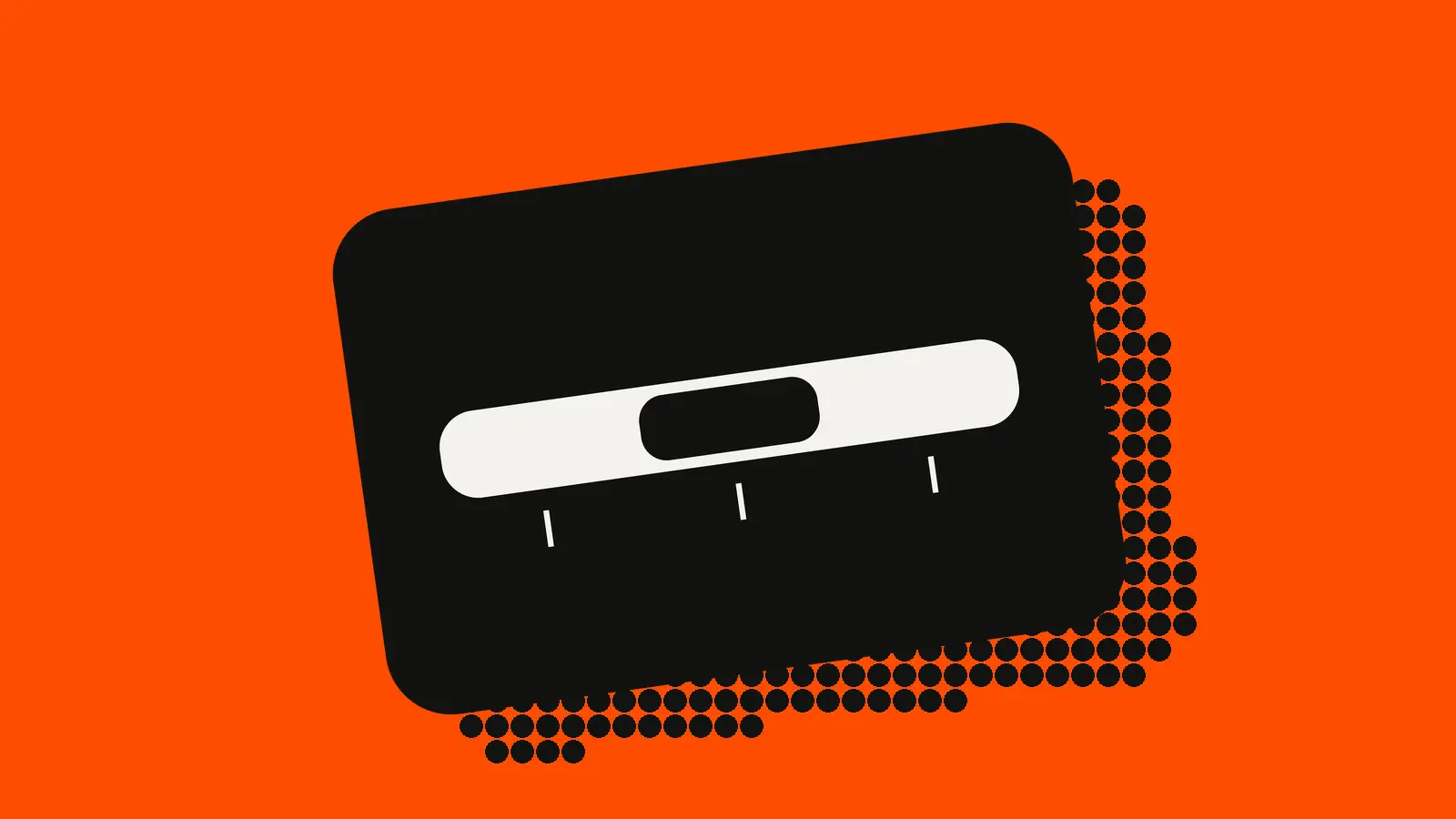 A white time bar with one dark segment lit on a black card, on an orange-red background, standing in for a booked ad window.